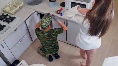 Русское, Измена, Премиум, Саша Парадайз, в униформе, глубокий минет, на кухне, секс в одежде, кончил в рот