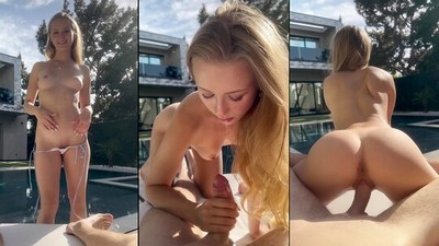 Блондинки, От первого лица - POV, Дестини Роуз, глубокий минет, бассейн, кремпай, наездница, вертикальное