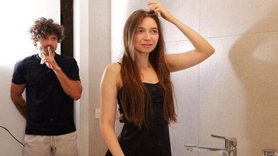 Русское, Чулки, МикЛитер, кончил на лицо, бритые письки, платье, В туалете
